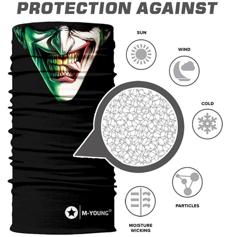 M-YOUNG Skull Face Mask Bandanas, Neck Gaiter, Headwear, Magic Scarf, Headband for dust sun wind (Green) - Image 2